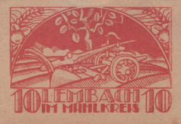 10 HELLER 1920 Stadt LEMBACH Oberösterreich Österreich Notgeld Banknote #PD766 - [11] Local Banknote Issues