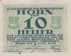 10 HELLER 1920 Stadt HORN Niedrigeren Österreich Notgeld Banknote #PD630 - [11] Lokale Uitgaven
