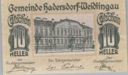 10 HELLER 1920 Stadt HADERSDORF-WEIDLINGAU Niedrigeren Österreich Notgeld Papiergeld Banknote #PG894 - Lokale Ausgaben