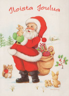PAPÁ NOEL Animales NAVIDAD Fiesta Vintage Tarjeta Postal CPSM #PAK500.ES - Santa Claus