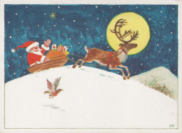 SANTA CLAUS Happy New Year Christmas DEER Vintage Postcard CPSM #PBB175.GB - Santa Claus
