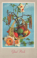 OSTERN FLOWERS EI Vintage Ansichtskarte Postkarte CPA #PKE172.DE - Easter