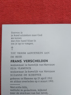 Doodsprentje Frans Verschelden / Hamme 25/4/1912 - 6/3/1992 ( Elsa Vlaminck / Suzanne De Schepper ) - Godsdienst & Esoterisme