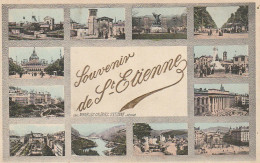 EP 2 -(42) SOUVENIR DE ST ETIENNE - CARTE MULTIVUES COLORISEE - LETTRES DOREES  GAUFREESS - 2 SCANS - Saint Etienne