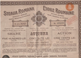 ETOILE ROUMAINE S.A. Pour L'industrie Du PETROLE  .  500 LEI  .  RESTE 2 COUPONS  .  N°  433.166 - Aardolie