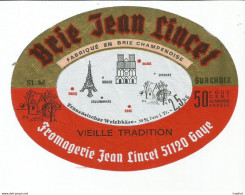 TD / Cheese Label Etiquette Ancienne Fromage BRIE JEAN SINCET - Quesos