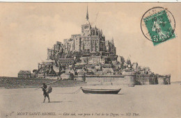 EP 22 -(50) MONT SAINT MICHEL - COTE SUD , VUE PRISE A L'EST DE LA DIGUE - ANIMATION - PECHEUR - TIMBRE TAXE  -  2 SCANS - Le Mont Saint Michel