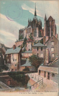 EP 22 -(50) MONT SAINT MICHEL  - L'ABBAYE ET L'EGLISE PAROISSIALE PRISE DE LA TOUR BOUCLE - CARTE COLORISE - 2 SCANS - Le Mont Saint Michel