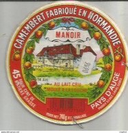 CK / ETIQUETTE FROMAGE Sur Couvercle Bois MANOIR CAMEmBERT NORMANDIE Lait Cru - Quesos