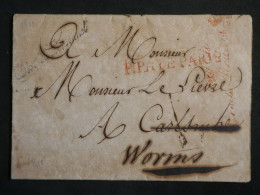 DN15 FRANCE   LETTRE RARE  EN PORT 1811  PARIS A CARLSRUHE REDISTR. A WORMS  GERMANY+ AFF. INTERESSANT++ - 1801-1848: Precursori XIX