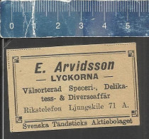 E. ARVIDSSON LYCKORNA  -  OLD VINTAGE ADVERTISING MATCHBOX LABEL MADE IN SWEDEN SVENSKA TÄNDSTICKS AKTIEBOLAGET - Scatole Di Fiammiferi - Etichette