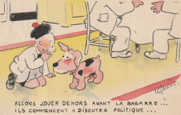 FI 10 - " ALLONS JOUER DEHORS ...DISCUTER  POLITIQUE " - CARTE  HUMORISTIQUE - ILLUSTRATEUR GUERIN - ENFANT AVEC CHIEN - Cani