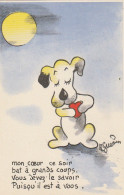 FI 10 -" MON COEUR CE SOIR BAT .." - CARTE  HUMORISTIQUE - ILLUSTRATEUR GUERIN - CHIEN COEUR PALPITANT AU CLAIR DE LUNE - Dogs