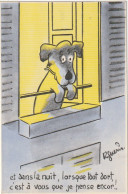 FI 10 - " ET DANS LA NUIT ...JE PENSE ENCOR ! " - CARTE HUMORISTIQUE - ILLUSTRATEUR R. GUERIN - CHIEN ACCOUDE AU BALCON  - Hunde