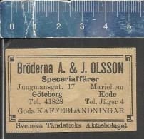 BRÖDERNA OLSSON GÖTEBORG & KODE -  OLD VINTAGE ADVERTISING MATCHBOX LABEL MADE IN SWEDEN SVENSKA TÄNDSTICKS A B - Zündholzschachteletiketten