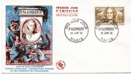 ECRIVAIN / D' ALEMBERT = 75 PARIS 1959 = CACHET PREMIER JOUR N° 1209 Sur ENVELOPPE FDC - Schriftsteller