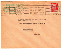 1953  CAD ROUEN R P  " Transport GRIVAULT ROUEN "  " CIRCUITS ROUEN LES ESSARTS 28 Juin 1953 " - Storia Postale