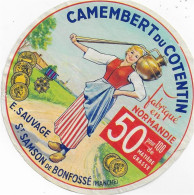 ETIQUETTE  DE  FROMAGE  CAMEMBERT DU COTENTIN MANCHE E. SAUVAGE ST SAMSON DE BONFOSSE - Käse