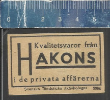KVALITETSVAROR FRAN HAKONS -  OLD VINTAGE ADVERTISING MATCHBOX LABEL MADE IN SWEDEN SVENSKA TÄNDSTICKS A B - Boites D'allumettes - Etiquettes