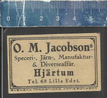 HJÄRTUM - O. M. JACOBSON -  OLD VINTAGE ADVERTISING MATCHBOX LABEL MADE IN SWEDEN SVENSKA TÄNDSTICKS A B - Luciferdozen - Etiketten