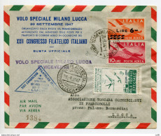 Volo Speciale Milano/Lucca Del 20.9.48 - Aerogramma Del Volo Con Ann. - Luchtpost