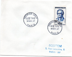 ECRIVAIN / GOETHE = 75 PARIS 1957 = CACHET PREMIER JOUR N° 1138 Sur ENVELOPPE ENTIERE - Escritores