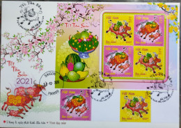 FDC Vietnam Viet Nam With Specimen Stamps & Sheetlet 2020 : New Year Of Buffalo 2021 (Ms1138) - Viêt-Nam