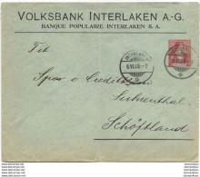 240 - 68 - Entier Postal Privé "Volksbank Interlaken AG 1908" Attention Léger Pli Vertical - Enteros Postales