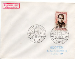 ECRIVAIN / Auguste COMTE = 75 PARIS 1957 = CACHET PREMIER JOUR Illustré N° 1121 Sur ENVELOPPE ENTIERE - Schriftsteller