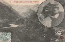 GU Nw - MILLE BONS SOUHAITS DES PYRENEES  - MEDAILLON AVEC ENFANT ET SON ANE  -  2 SCANS - Ezels