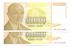 Yougoslavie Yugoslavia 500.000 Dinara 1994 UNC / NEUF - 2 Consecutive - Autres - Europe