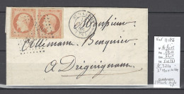 France - Lettre Yvert 16 En Paire - PC 3210 Saint Maximin - Var - 1856 - 1849-1876: Periodo Clásico