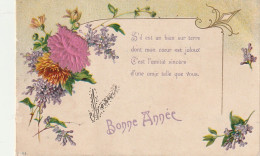 FI 17-  " BONNE ANNEE " -  CARTE FANTAISIE GAUFREE DECOR FLORAL - 2 SCANS - Nieuwjaar