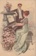 GI Nw - FEMME ELEGANTE AU PIANO  ET HOMME EN SMOKING - ILLUSTRATEUR SIMONETTI - 2 SCANS - Andere & Zonder Classificatie