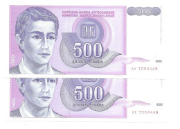 Yougoslavie Yugoslavia 500 Dinara 1992 UNC / NEUF - 2 Consecutive - Jugoslavia