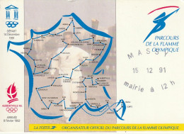 GU Nw - PARCOURS DE LA FLAMME OLYMPIQUE ALBERTVILLE 1992 ( TAMPON MASSY 15/12/1991 ) - 2 SCANS - Juegos Olímpicos