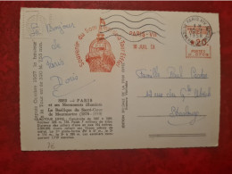 Carte PARIS FLAMME MECANIQUE SOUVENIR DU SOMMET DE LA TOUR EIFFEL EN ROUGE - 1950-1959