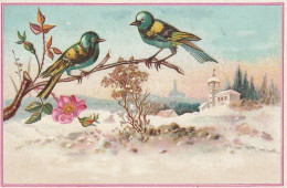 GU Nw - CARTE  PUBLICITAIRE GAUFREE " A LA BOTTE ROUGE " , EMILE LAGARDE , AGEN - ILLUSTRATION PAYSAGE ENNEIGE, OISEAUX  - Andere & Zonder Classificatie