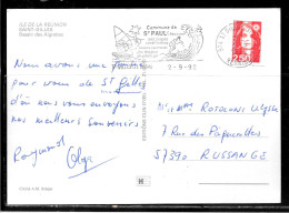 C76 - REUNION - MARIANNE DE BRIAT SUR CP DE SAINT GILLES LES BAINS DU 02/09/92 - Cartas & Documentos