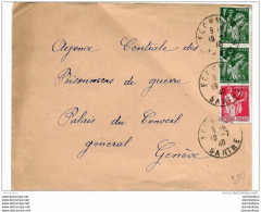 43-32 - Enveloppe Envoyée De Sarthe Au Service Prisonniers De Guerre Croix-Rouge Genève 1940 - 2. Weltkrieg