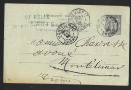 Entier Postal, Sage 10 Centimes Noir Voyagé En Octobre 1898, De Dieulefit Ves Montélimar (13581) - Standard Postcards & Stamped On Demand (before 1995)