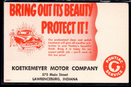 PONTIAC SERVICE 1950s - KOETKEMEYER MOTOR COMPANY - LAWRENCEBURG INDIANA SSB-7 - Ref  055 - Werbepostkarten