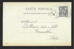 Entier Postal, Sage 10 Centimes Noir Voyagé En Avril 1902, De Paris Vers Grenoble (13582) - Standaardpostkaarten En TSC (Voor 1995)