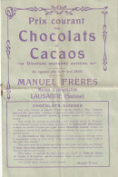 Chocolats Et Cacaos ( Grison ) Manuel Fréres Lausanne Diverses Marques Suisse 1 Mai 1909 - Chocolate