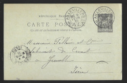 Entier Postal, Sage 10 Centimes Noir Voyagé En Février 1901, De Aillevillers Vers Grenoble (13583) - Standard- Und TSC-AK (vor 1995)