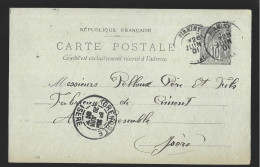 Entier Postal, Sage 10 Centimes Noir Voyagé En Juin 1901, De Firminy Vers Grenoble (13584) - Standard Postcards & Stamped On Demand (before 1995)