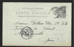 Entier Postal, Sage 10 Centimes Noir Voyagé En Juin 1901, De Firminy Vers Grenoble (13584) - Standaardpostkaarten En TSC (Voor 1995)