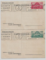 Lot De 2 Entiers Postaux 1938 Inauguration Du Monument Australien Villers-Bretonneux 55c Et 1f Flamme Krag - Lots Et Collections : Entiers Et PAP