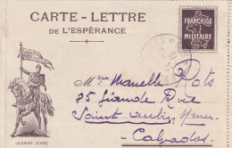 JEANNE D'ARC CARTE LETTRE DE L'ESPÉRANCE - FRANCHISE MILITAIRE - GUERRE 14-18 - Visiting Cards