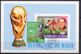 Germany 1997 Football Soccer, Sepp Herberger 100th Birthday Anniv. Stamp On S/s From Niger With First Day Cancellation - Usados